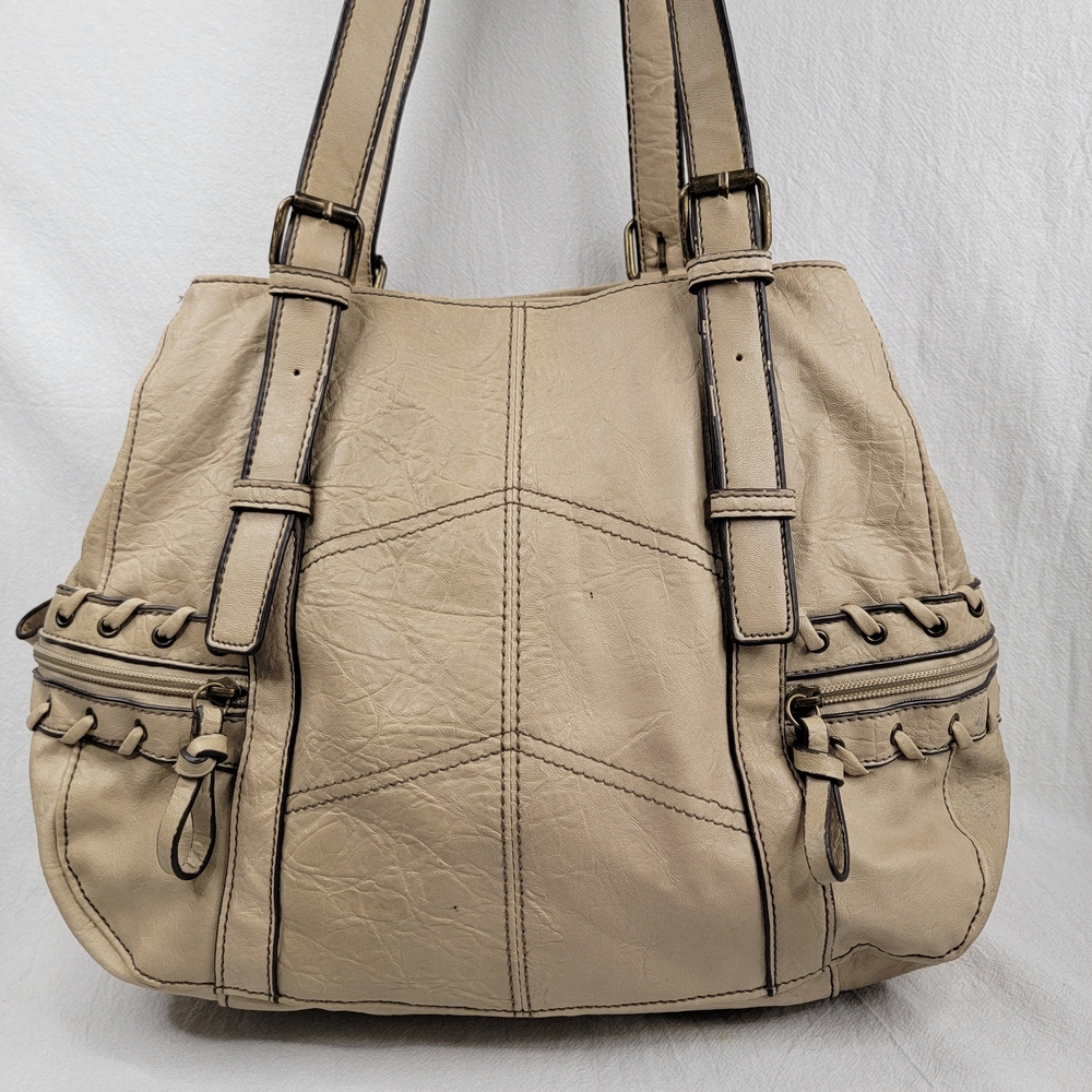 Plum Boho Whipstitch Patchwork Tan Leather Large Shoulder Bag Tote